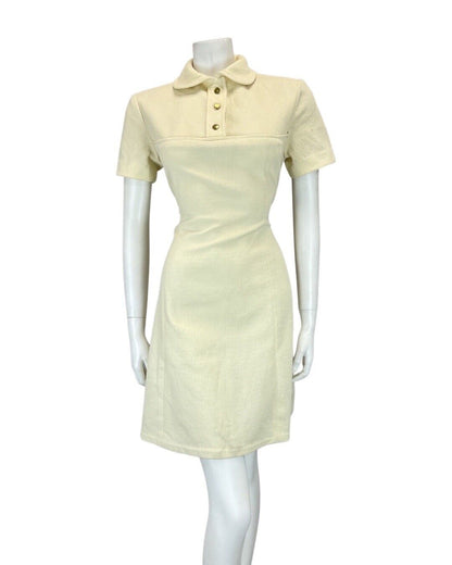 VINTAGE 60s CREAM YELLOW FLORAL PETER PAN COLLAR MOD SHORT DRESS 12