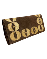 VINTAGE 60s 70s BROWN CREAM SUEDE LEATHER SNAKESKIN MOD CLUTCH BAG