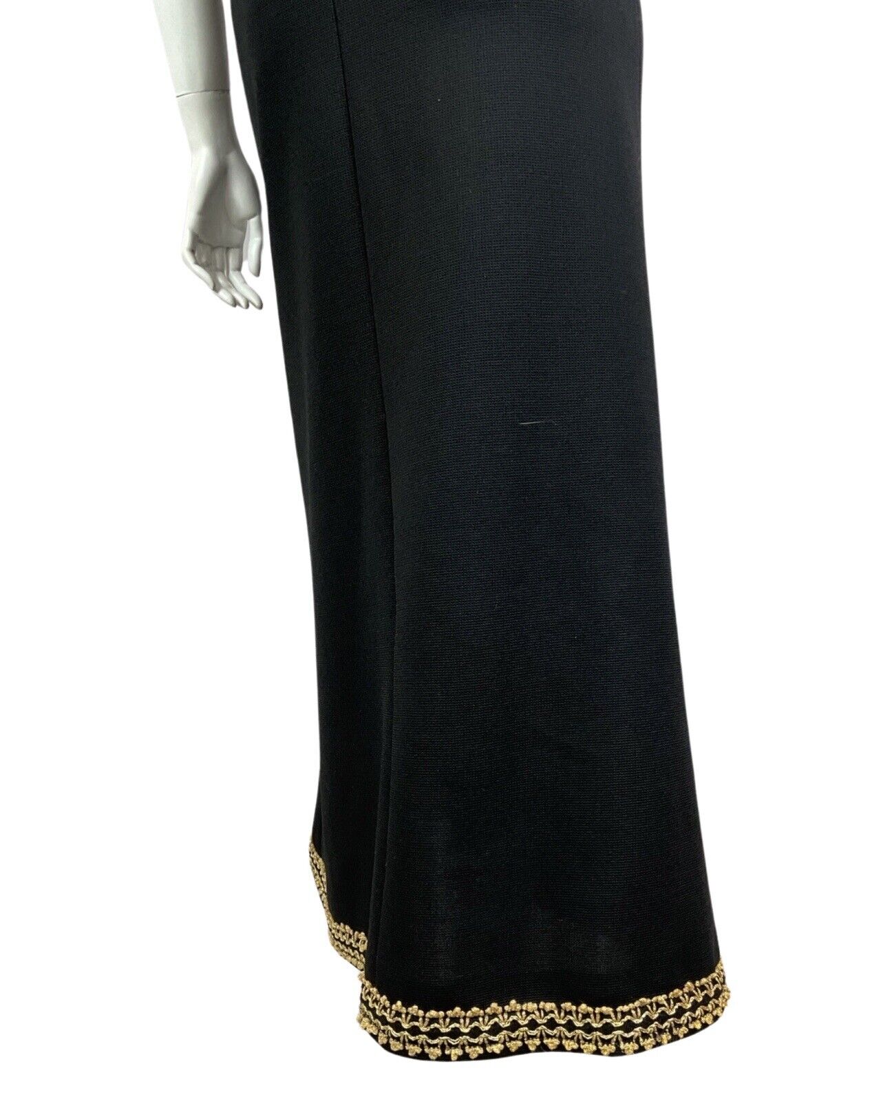 VINTAGE 60s 70s BLACK GOLD EMBROIDERED DISCO PARTY EVENING  MAXI DRESS 10