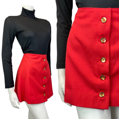 VINTAGE 60s 70s PILLARBOX RED GOLD MOD MINI A-LINE SHORT SKIRT 8