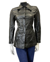 VINTAGE 60s 70s JET BLACK DAGGER COLLAR MOD FITTED LEATHER JACKET 8