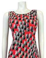 VINTAGE 60s 70s RED WHITE BLACK GEOMETRIC STRIPED MOD SLEEVELESS MOD DRESS 6 8