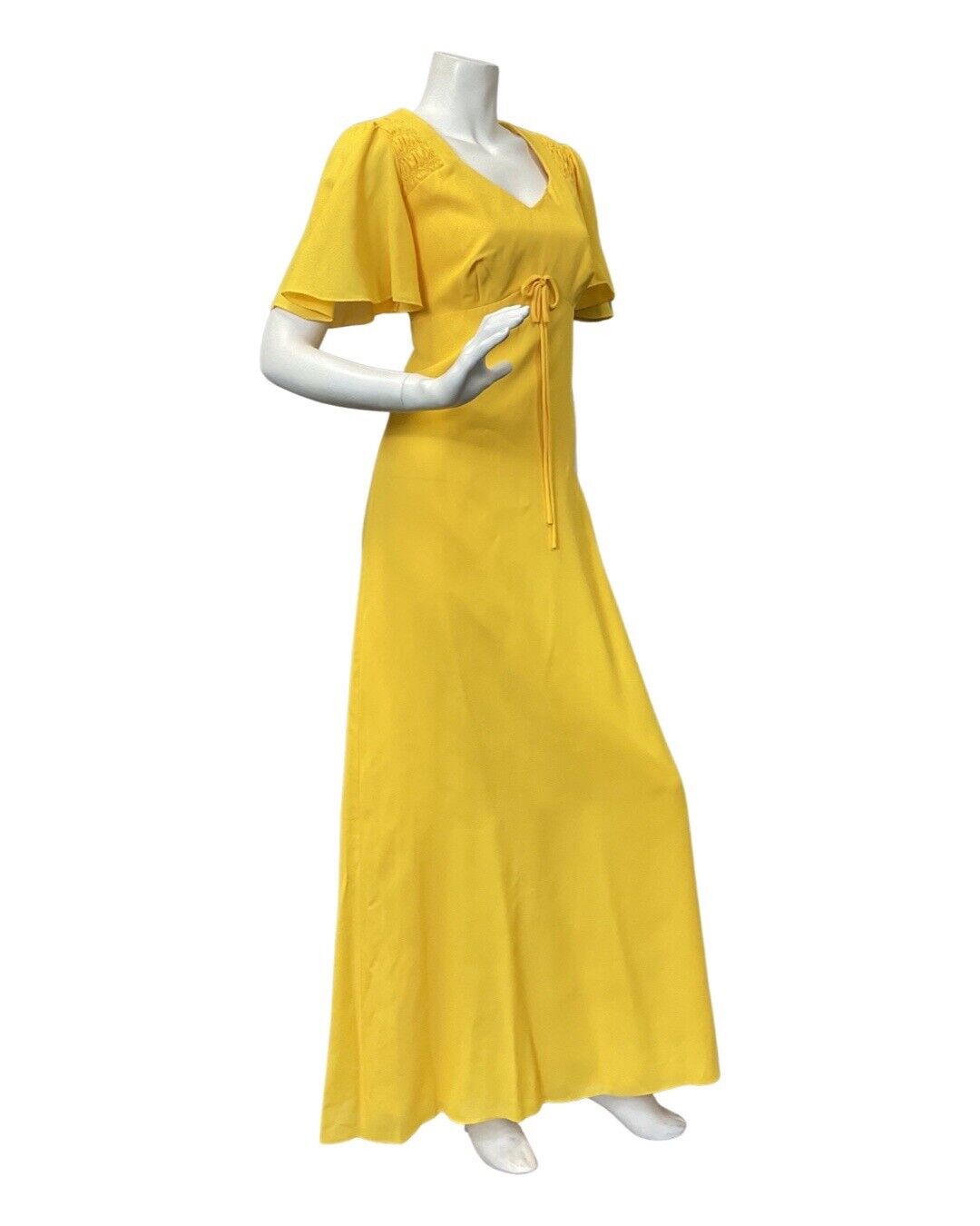 VINTAGE 60s 70s SUNSHINE YELLOW SHEER MOD MAXI DRESS 12