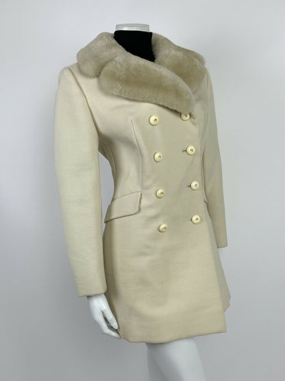 VTG 60S 70S CREAM DOUBLE BREASTED MOD PEA COAT 10 12