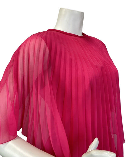 VINTAGE 70s FUCHSIA PINK STUDIO 54 BOHO CAPE SLEEVE MAXI DRESS GOWN 10