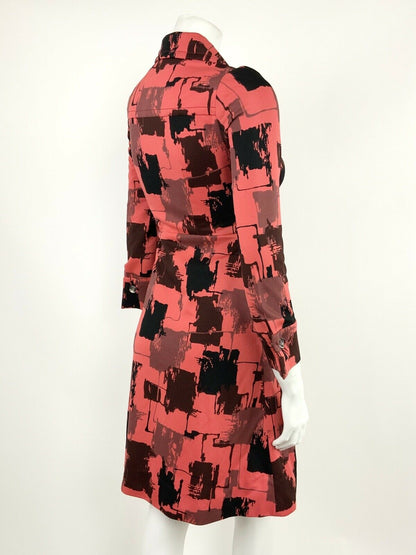 VINTAGE 60s 70s RED BLACK BROWN ABSTRACT SQUARE WING COLLAR ASYMMETRIC DRESS 8