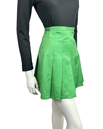 VINTAGE 60s 70s APPLE GREEN PLEATED MOD SHORT SKIRT 4