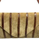 VINTAGE 70s 80s STYLE CAMEL BROWN STRIPED SNAKESKIN SUEDE LEATHER ENVELOPE BAG