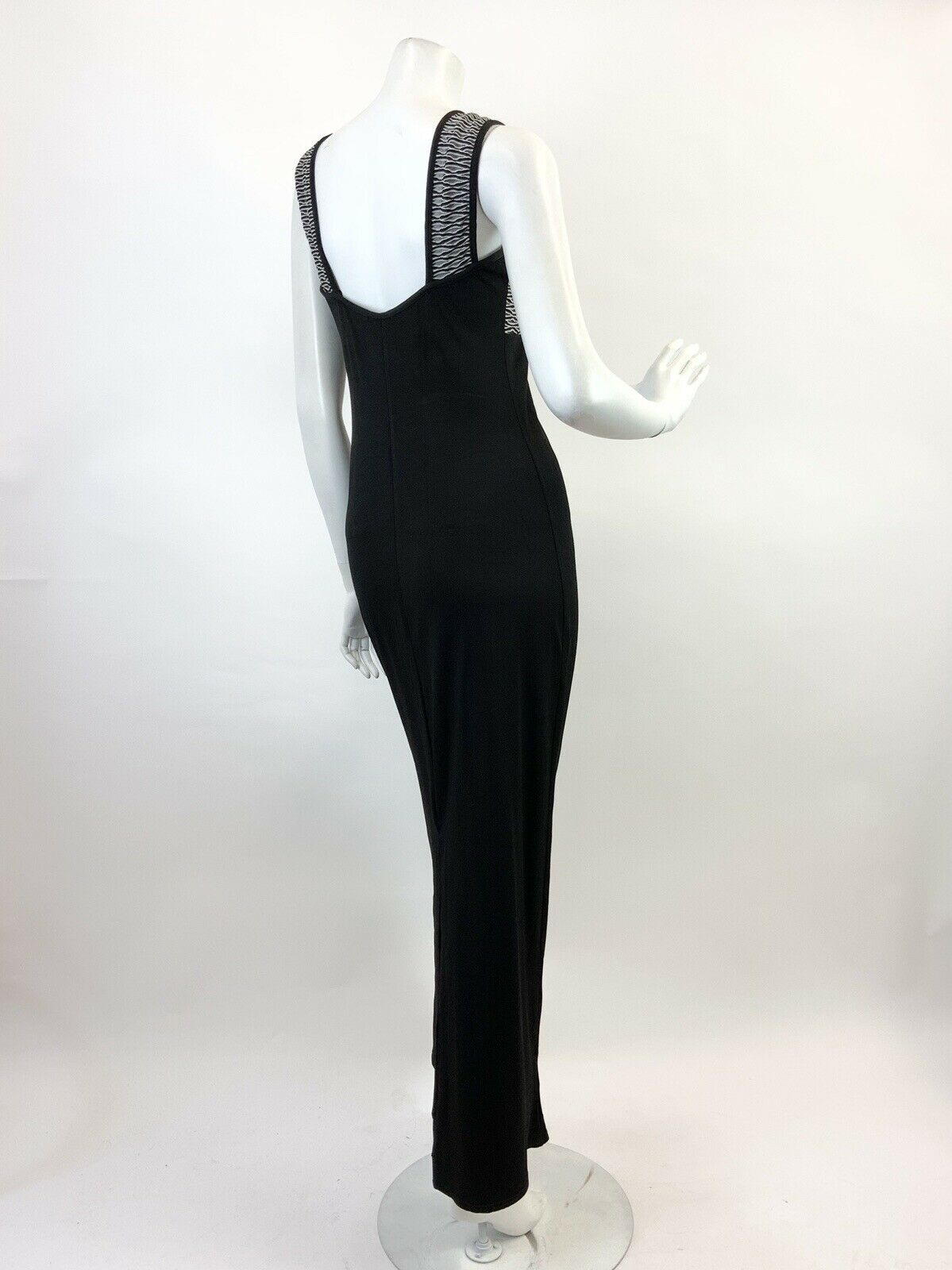 VTG 70s STYLE 90s BLACK WHITE GEOMETRIC STUDIO 54 DISCO GLAM MAXI DRESS 10 12