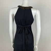 VINTAGE 70S BLACK GOLD BEADED HALTER NECK DRESS 6 8