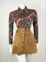 VTG 60s 70s BLACK WHITE RED GEOMETRIC STRIPED DOTTY DAGGER SHIRT BLOUSE 10 12