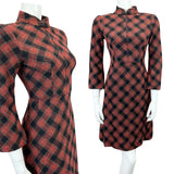 VINTAGE 60s 70s BLACK RED CHECKED TARTAN MOD PARTY MINI DRESS 8