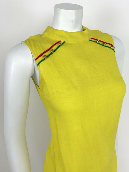 VINTAGE 60s 70s ACID YELLOW RED GREEN GOLD SUMMER SHIFT MINI DRESS 4