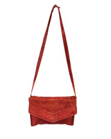 VINTAGE 60s 70s CHERRY RED SUEDE LEATHER MOD SOFT MINI SHOULDER FLAP BAG