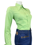 VINTAGE 60s 70s LIME GREEN MOD FRENCH CUFF DAGGER COLLAR SHIRT 10