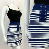 VINTAGE 60s 70s WHITE NAVY BLUE STRIPED MOD MINI SKIRT 8