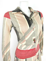 VTG 60s 70s CREAM BLACK RED STRIPED PANTHEON ROMAN PARISIAN SHIRT DRESS 8