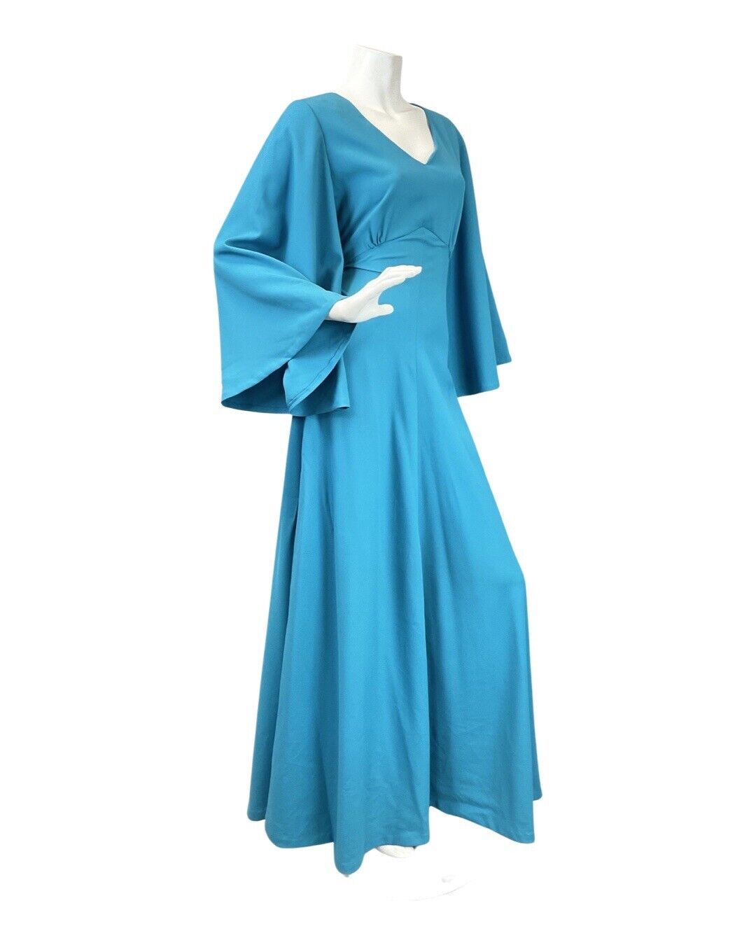 VINTAGE 60s 70s BRIGHT BLUE FLARED SLEEVE ELEGANT GOWN MAXI DRESS 8 10