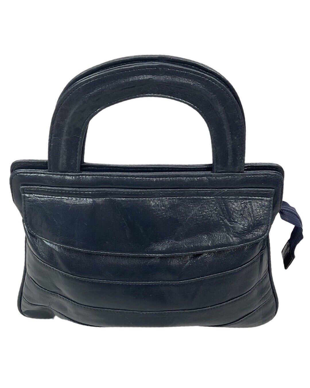 VINTAGE 60s 70s NAVY BLUE MOD GOGO LEATHER SMALL HAND-BAG