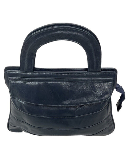 VINTAGE 60s 70s NAVY BLUE MOD GOGO LEATHER SMALL HAND-BAG