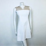 VINTAGE 1960S WHITE GOLD MOD MINI SHIFT DRESS 8 10