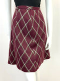 VINTAGE 60s 70s PLUM PURPLE GREEN WHITE DIAMOND CHECKED MOD SKIRT 8 10