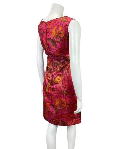 VINTAGE 60s 70s PINK PURPLE ORANGE PSYCHEDELIC FLORAL PAISLEY WIGGLE DRESS 12 14