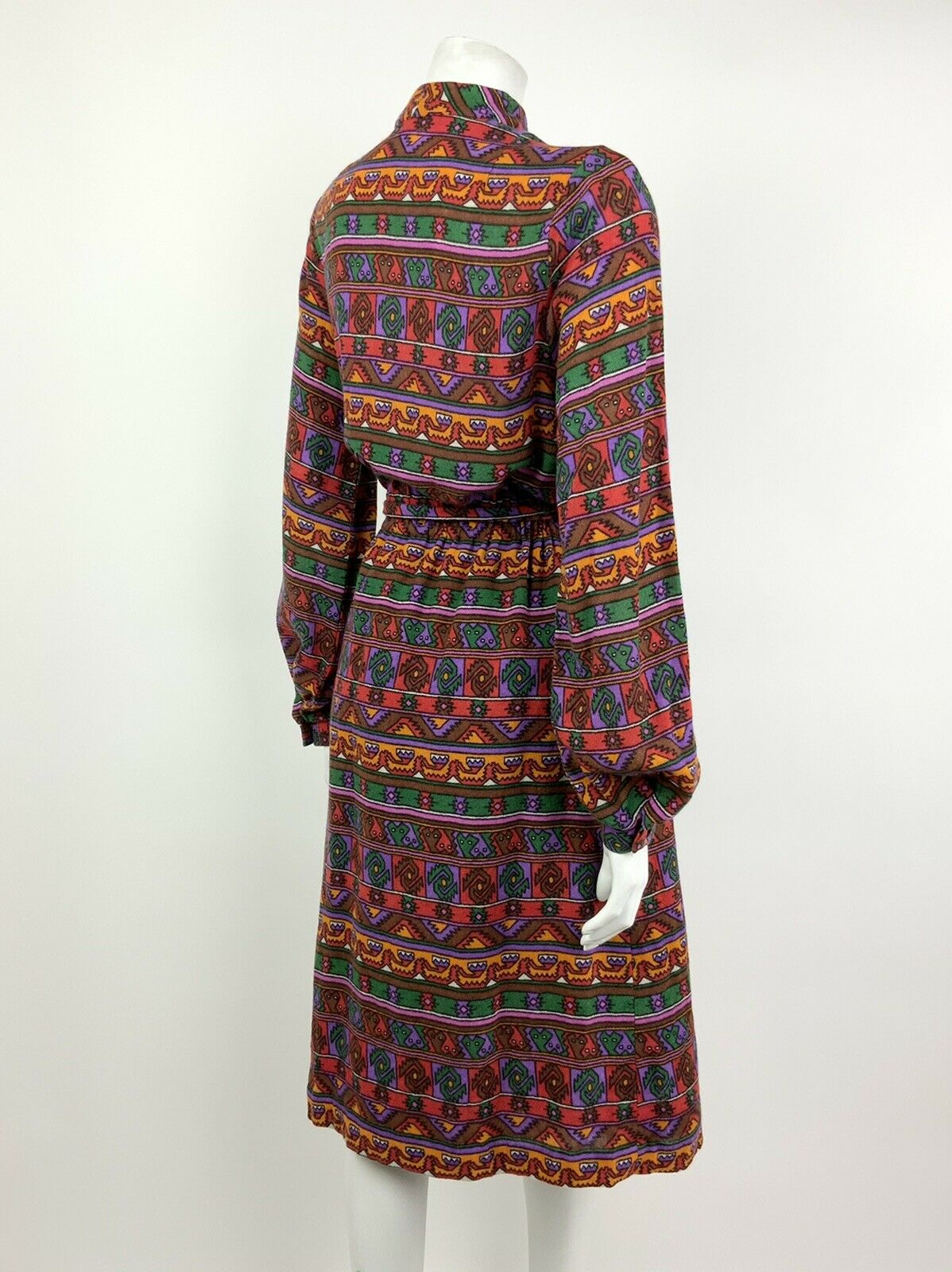 VTG 60s 70s PURPLE RED GREEN YELLOW AZTEC GEOMETRIC TRIBAL DRESS 8 10 12