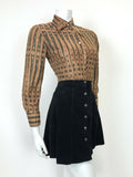 VTG 60s 70s BROWN BLACK GLITTER LUREX STRIPED DOTTY MOD DISCO DAGGER SHIRT 12