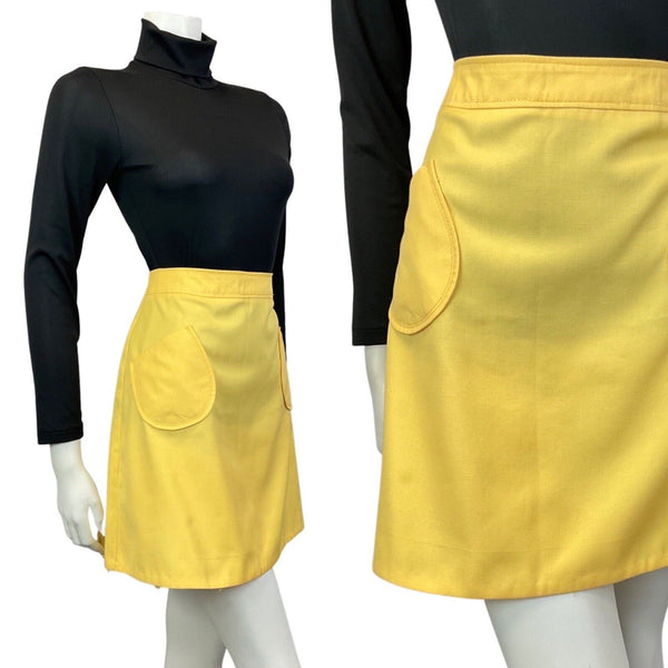 VINTAGE 60s 70s PALE YELLOW MOD A-LINE MINI SKIRT 8