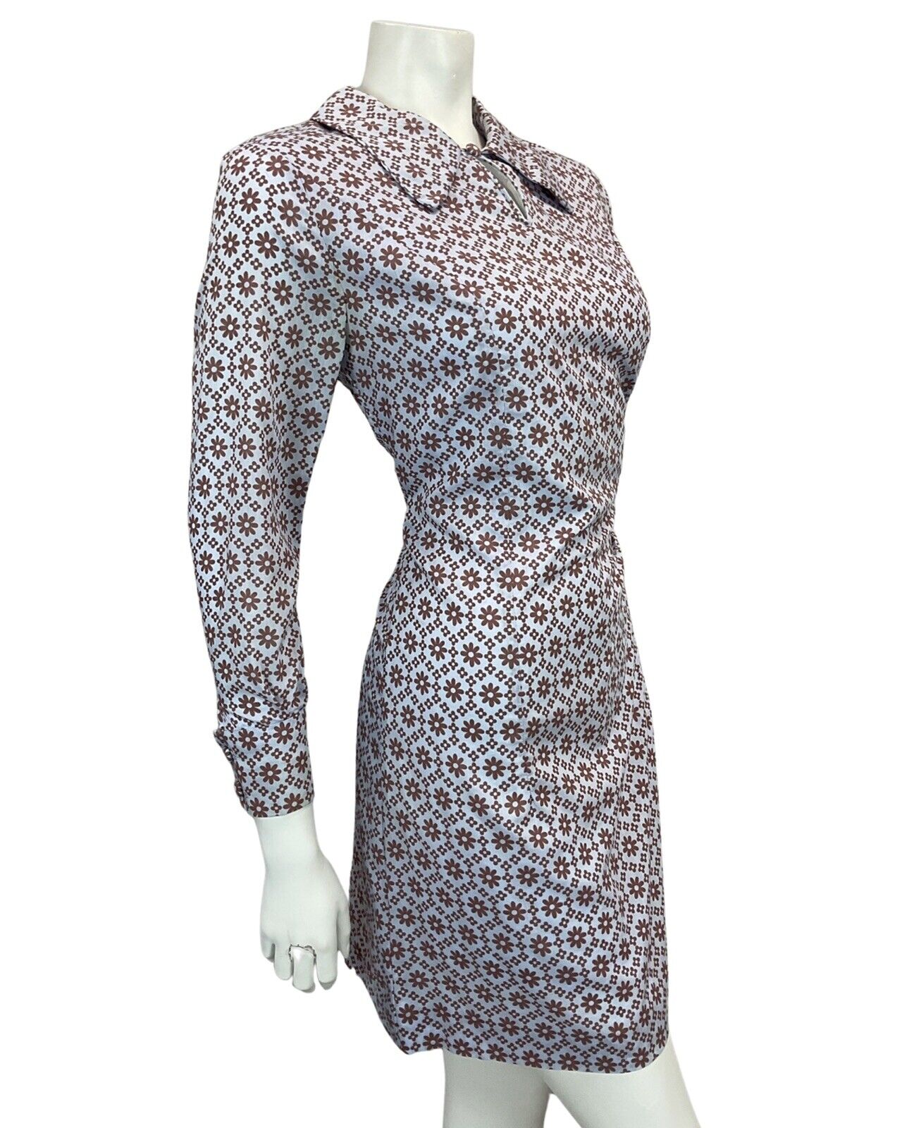 VINTAGE 60s 70s LILAC BROWN FLORAL DAISY PRINT MOD MINI DRESS 10