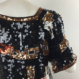 VINTAGE 80S SEQUIN DISCO EVENING BLACK BRONZE RED WHITE TOP 10 12