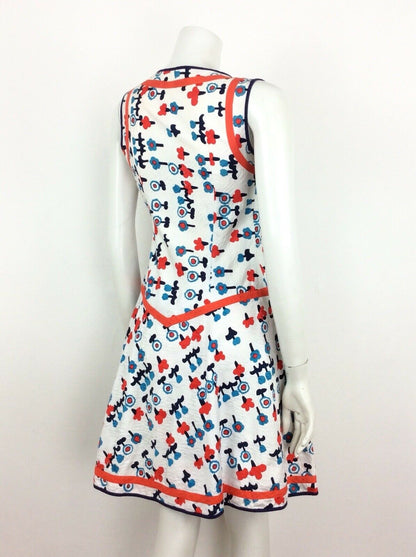 AMAZING VINTAGE 60s 70s FLORAL SUMMER DRESS POPPY RED BLUE WHITE 4 6