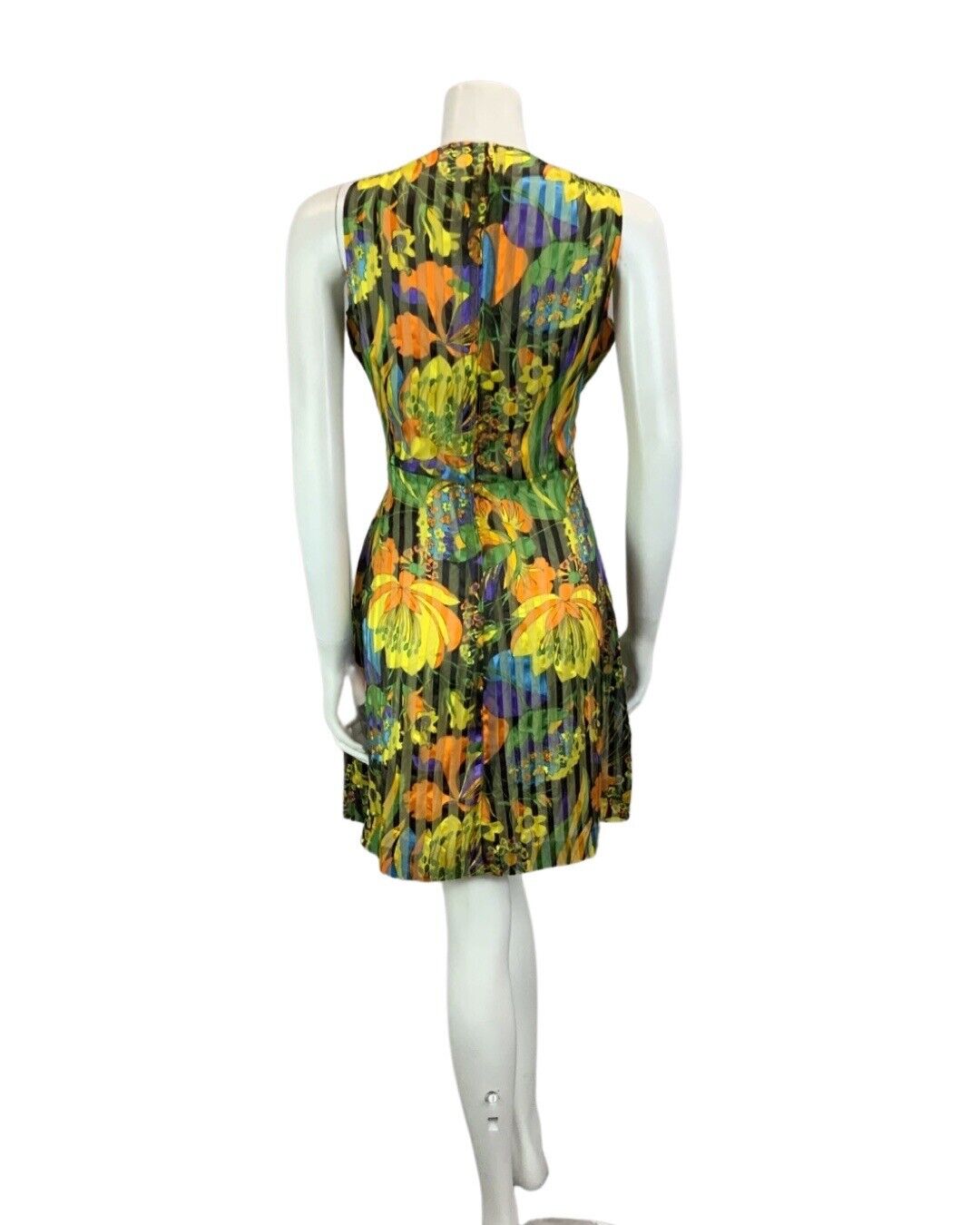 VINTAGE 60s 70s YELLOW GREEN ORANGE FLORAL PRINT MINI DRESS 12