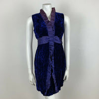 VINTAGE 60S BLUE PURPLE CRUSHED VELVET TAFETTA BOW PARTY DRESS 6