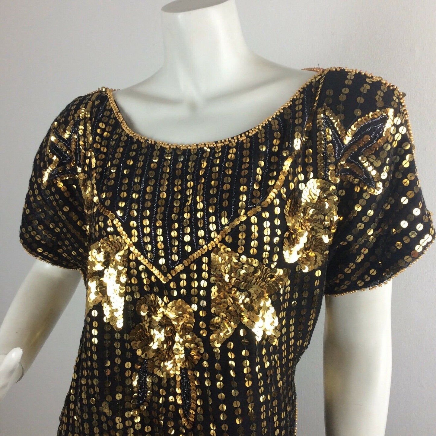 VINTAGE 1970’S BUTTERFLY TOP,BLACK, GOLD SEQUINS, BEADS, DISCO EVENING 8 10