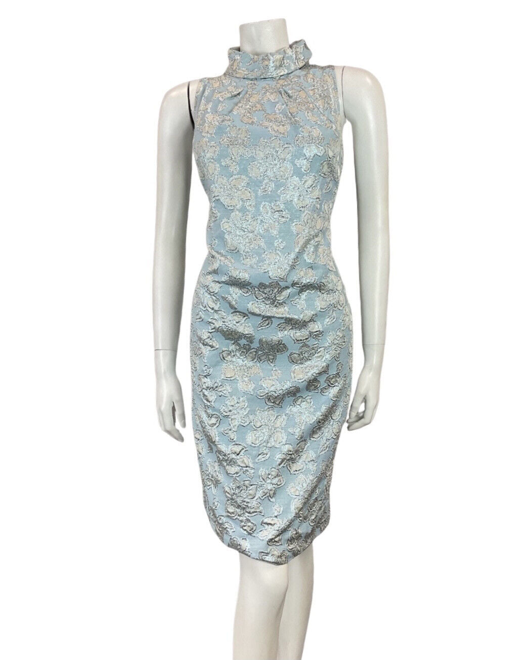 VINTAGE 60s 70s BLUE SILVER FLORAL EMBROIDERED PARTY GLAM STUDIO 54 DRESS 14