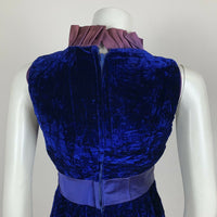 VINTAGE 60S BLUE PURPLE CRUSHED VELVET TAFETTA BOW PARTY DRESS 6