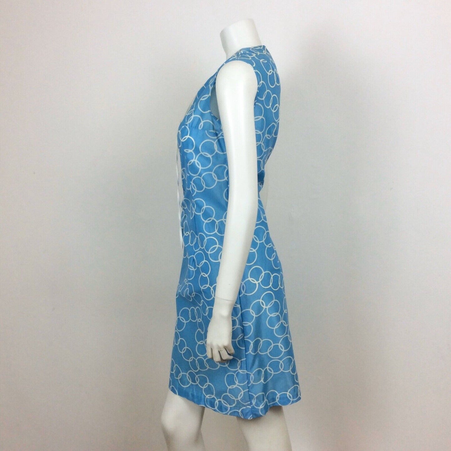 60S VINTAGE BLUE WHITE CIRCLE HOOP PRINT VINTAGE DRESS 10 12