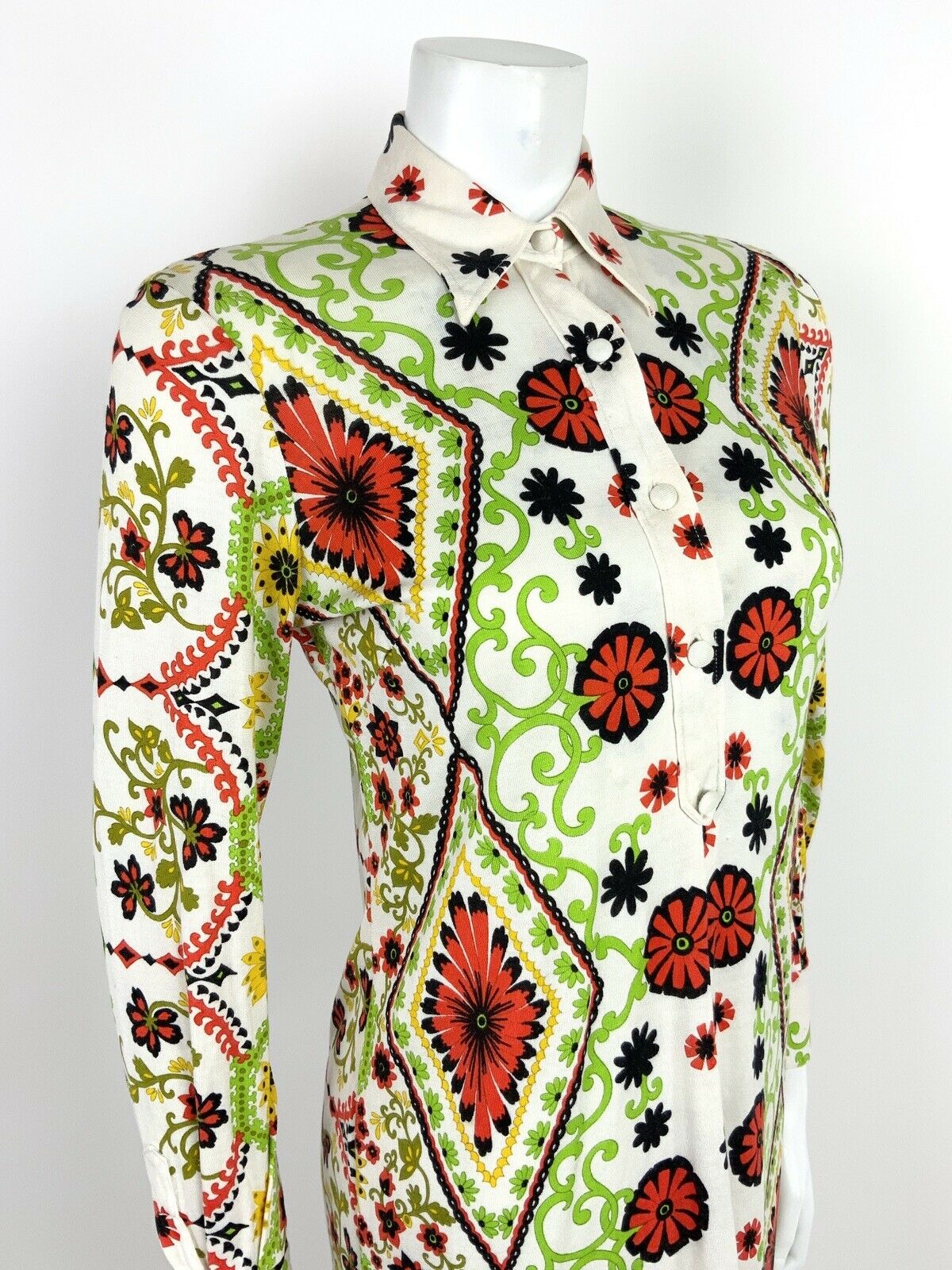 VINTAGE 60s 70s LIME GREEN ORANGE BLACK YELLOW WHITE PSCHEDELIC DRESS 8 10