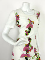 VTG 60s 70s WHITE BLACK PINK YELLOW RED FLORAL PSYCHEDELIC PAISLEY DRESS 12 14