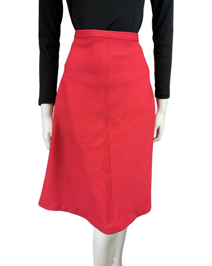 VINTAGE 60s 70s BRIGHT RED MOD KNEE-LENGTH FLARED SKIRT 12 14