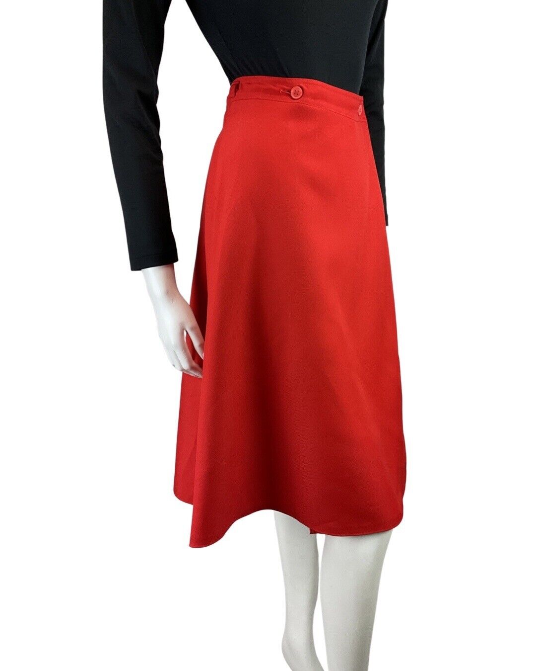 VINTAGE 60s 70s PILLARBOX RED MOD KNEE LENGTH WRAP SKIRT 8 10