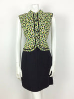 VTG 60S BLACK GREEN PINK YELLOW GEOMETRIC MOD DRESS 12