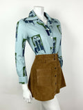 VTG 60s 70s DENIM BLUE GREEN ART DECO 20S FIGURE DOVE VINE DAGGER BLOUSE 10 12