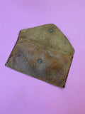 VINTAGE 60S 70S HANDMADE TAN LEATHER FLOWER CLUTCH BAG BOHO