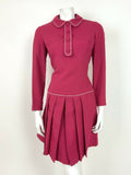 VTG 60s 70s PINK WHITE PETER PAN COLLAR PLEATED SKIRT MOD PREPPY DRESS 8 10