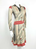 VTG 60s 70s CREAM BLACK RED STRIPED PANTHEON ROMAN PARISIAN SHIRT DRESS 8