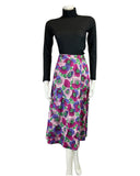 VINTAGE 60s 70s PURPLE PINK GREEN FLOWER POPPY MIDI WRAP SKIRT 8