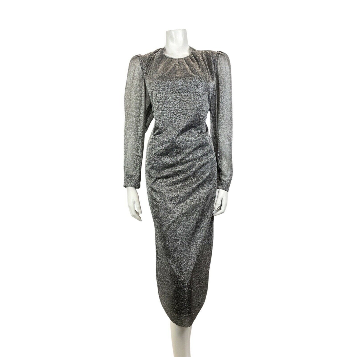 VINTAGE 60s 70s SILVER GLITTER LUREX STUDIO 54 GLAM DISCO PARTY MIDI DRESS 12